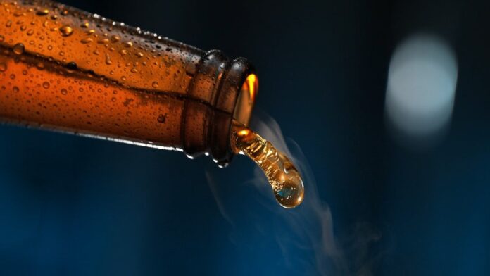 Close up of a beer bottle