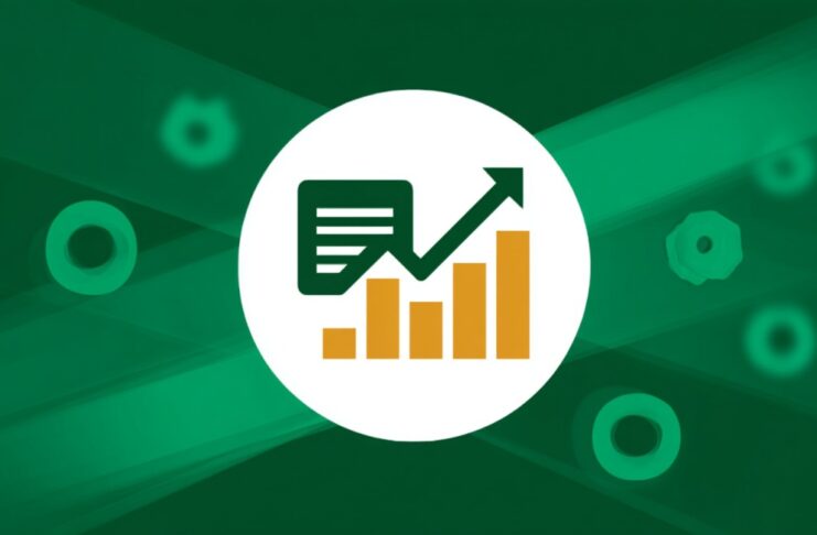 Illustration representing advanced Excel techniques with charts and upward trend arrow