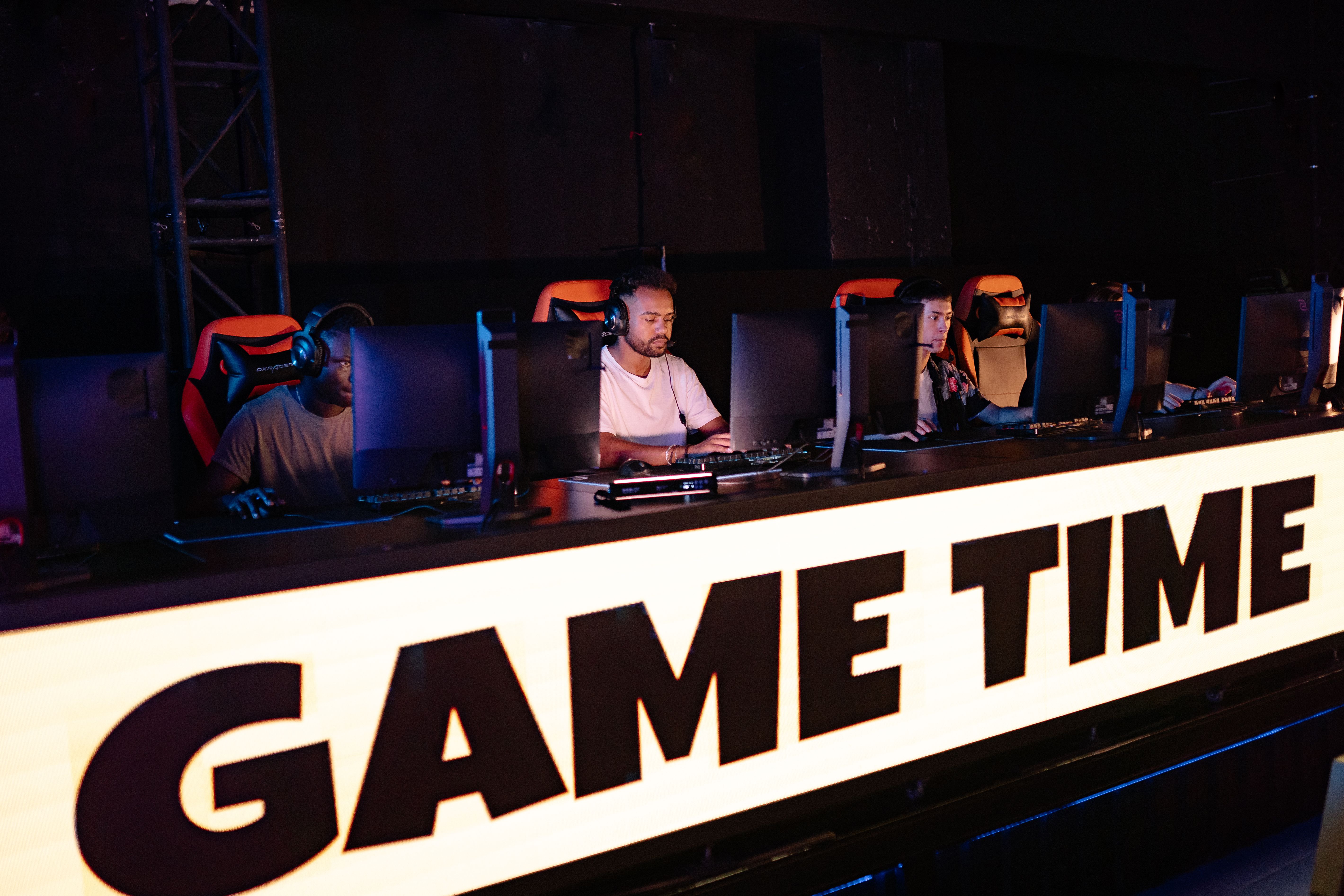 Professional esports team competing together in a tournament