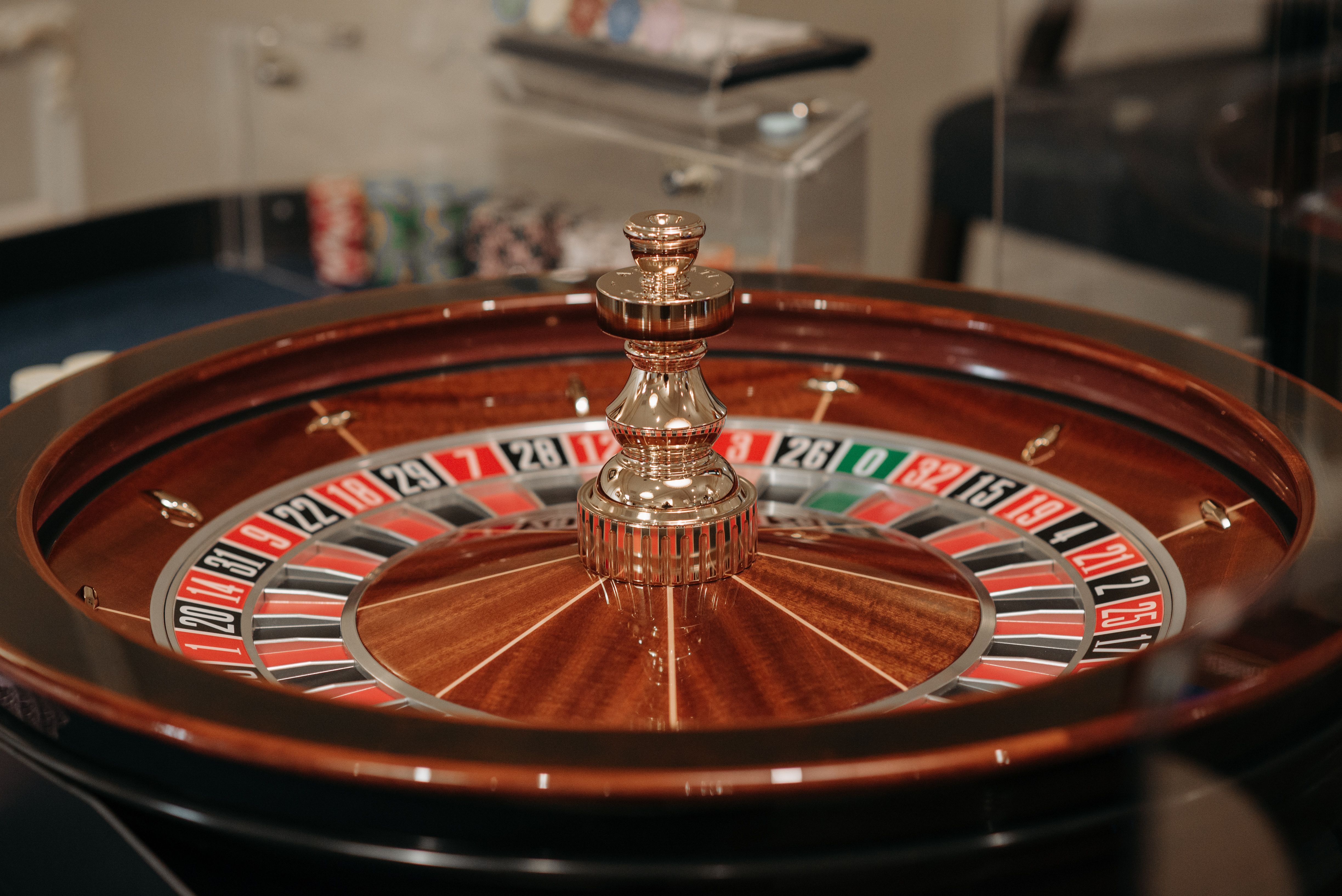 Close-up of a classic roulette wheel used in live dealer casino games
