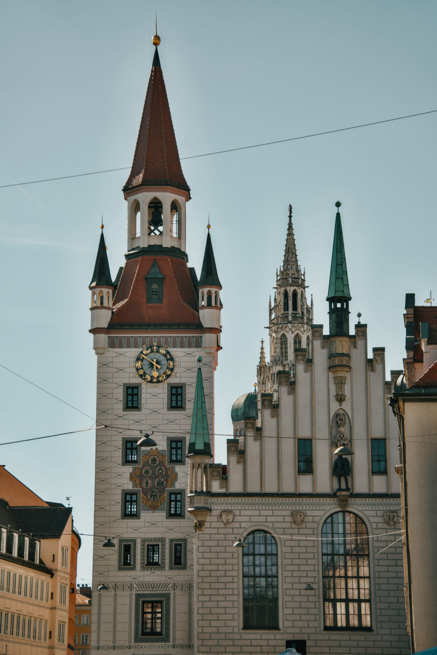 The iconic Old Town Hall with Gothic architecture in Munich's Marienplatz, Germany